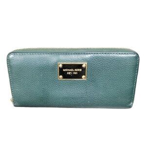 Michael Kors Large Wallet Green Pebbled Leather Zip Around Gold Tone Hardware